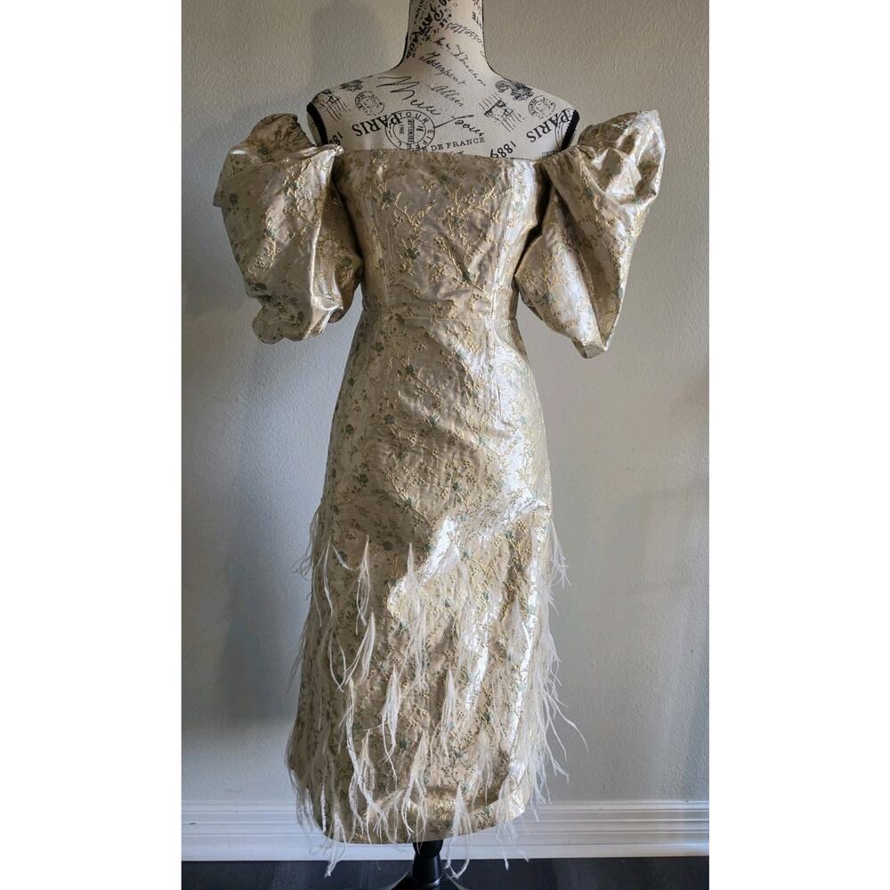 Antonio Melani x Nicola Bathie Claire Dress 0 Gold Metallic Flora Jacquard Print